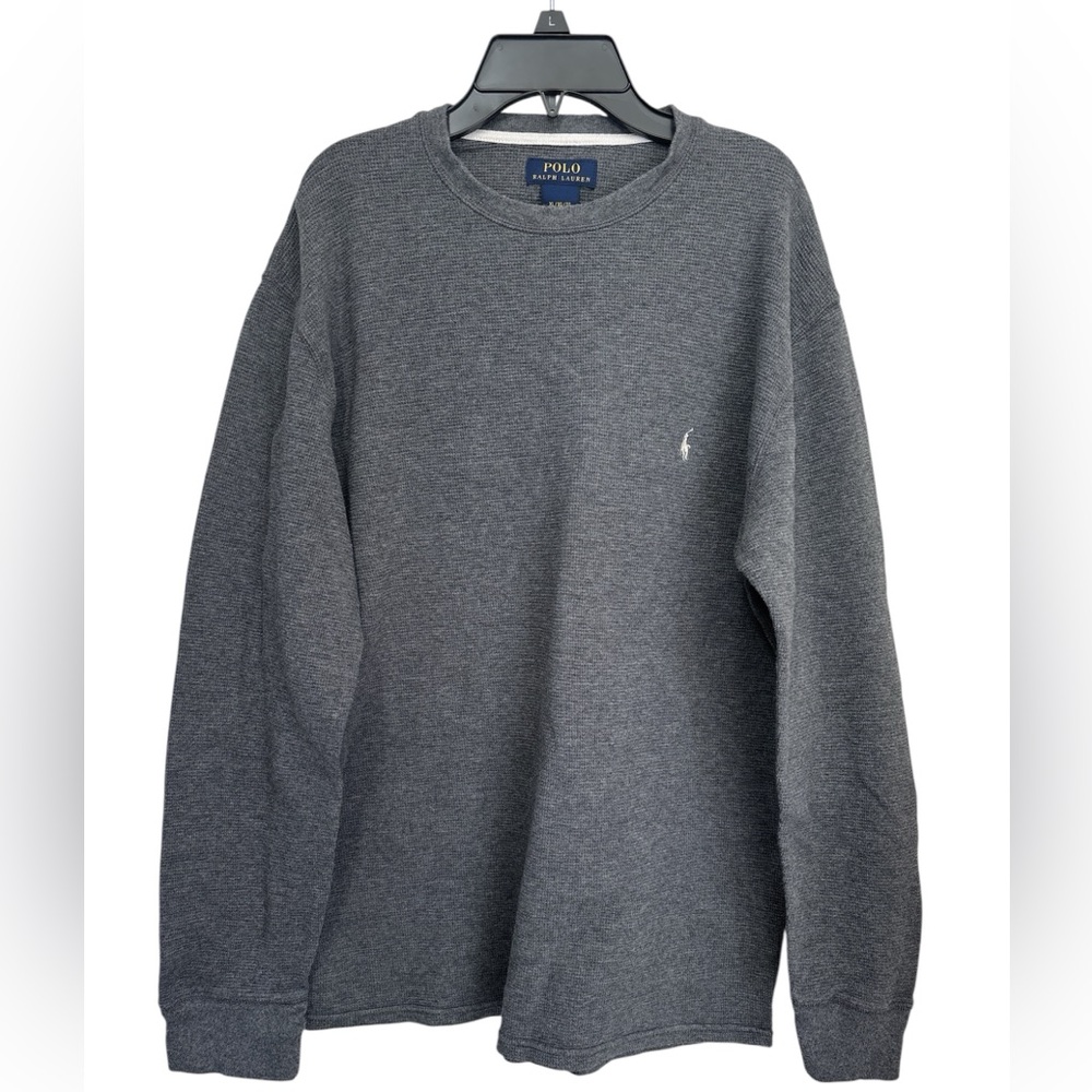 Men’s Polo Ralph Lauren Charcoal Gray Waffle Knit Thermal 100% Cotton Shirt - XL